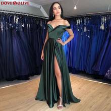 Green High Split A-Line Long Evening Dresses 2020 V-Neck Off The Shoulder abendkleider Formal Party Prom Gown vestidos elegantes 2024 - buy cheap