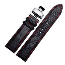 Wholesale prices  20mm 22mm High Quality Genuine Leather Strap Watch Band Black& red Suture watchband for brand wristband 2024 - buy cheap