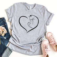 Женская футболка с принтом сердца Ulzzang, Повседневная футболка из чистого хлопка с милым котом, топы для девочек, дропшиппинг 2024 - купить недорого