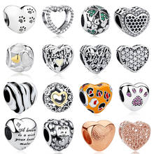 Genuine 925 Sterling Silver Charm Bead Heart Pet Paw Love Mom Crystal Bead Fit Original Charm Bracelet Women DIY Jewelry 2024 - buy cheap