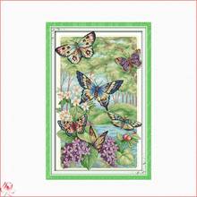 Joy friday kit de bordado em tela bordada, borboletas para ponto cruz 11ct 14ct de animal, artesanal, faça você mesmo, decoração de casa 2024 - compre barato