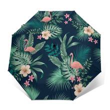 Automatic Umbrella Tropical Lush Foliage Flowers And Flamingos three-fold umbrella women men rain umbrella 2024 - buy cheap