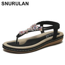 SNURULAN2020-Sandalias planas con diamantes de imitación para mujer, zapatos de playa de talla grande 35-42, blanco y negro 2024 - compra barato