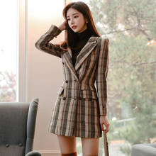 ZAWFL 2021 New Fashion Women Elegant Houndstooth Office Lady Blazer Coat Double Breasted Stylish Notched Collar Ladies Outerwear 2024 - buy cheap