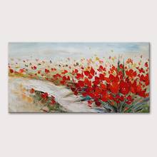 Mintura Wall Pictures for Living Room Grass and Red Flowers Hand Painted Acrylic Canvas Art  Oil Paintings Hotel Decor No Framed 2024 - buy cheap