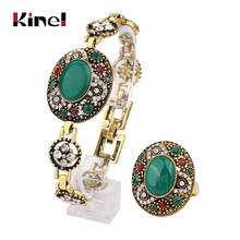 Kinel-conjunto de joias femininas estilo peru, braceletes e anéis, pedra oval em cores douradas, presentes para festas 2024 - compre barato
