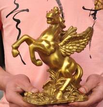 8"chinese brass copper fengshui animal dragon head fly wing running horse statue 2024 - buy cheap