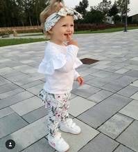 Autumn Spring Toddler Kids Baby Girl Ruffle Tops Floral Long Pants Headband Outfits Girls Clothes Set 2024 - buy cheap