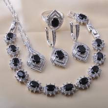 Bridal jewelry Jewelry Sets Silver Color For Women Wedding Black Zirconia Bracelet Necklace Earrings Ring Birthday Gifts QS0610 2024 - buy cheap