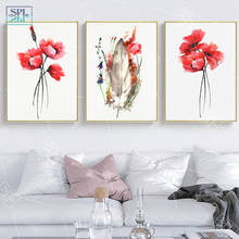 Abstract Canvas Painting Red Poppy Watercolor Feather Art Print Red Poppy Wall Decor Watercolour Painting Abstract Flower Poster 2024 - buy cheap