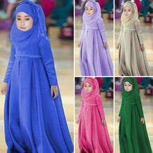 Vestido Abaya Hijab de 3 piezas para niñas, bufanda musulmana, túnicas de lazo, conjuntos de oración, Burqa para niños, Abayas sueltos sólidos, ropa islámica de Ramadán 2024 - compra barato