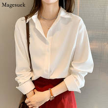 Blusa de manga comprida casual branca feminina, plus size, 4xg, moda feminina, camisa solta, estilo single-breasted, 2021 2024 - compre barato