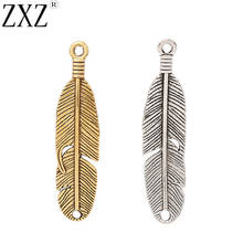 ZXZ-conector de plumas de oro antiguo, 10 unidades, colgantes para pulsera, accesorios para hacer joyas, 45x11mm 2024 - compra barato