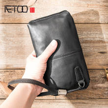 Aetoo bolsa de couro masculina, de couro macio, retrô, casual, longa, com zíper, carteira tendência para celular 2024 - compre barato