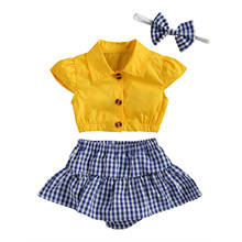 Newborn Baby Girl Three Pieces Set Solid Color Shirt Tops+Plaid Skirt Shorts +Hair Band for Infants 2024 - buy cheap