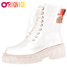 Orignice Women Transparent Rain Ankle Boots Outdoor Rubber Waterproof PVC Lace Up Round Toe Platform High Heels Wild Footwear 2024 - buy cheap
