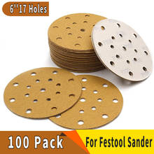 100PCS 6 Inch 17 Holes Hook and Loop Golden Abrasive Paper Automotive Sandpaper for Polishing and Grinding 2024 - buy cheap