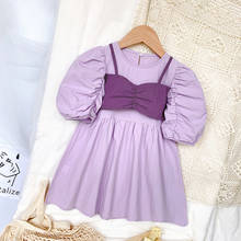 2021 girls new summer princess dress cotton solid color short-sleeved Korean version 3-7 years old children's toddler clothing 2024 - buy cheap