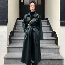 2019 Autumn Black Long Leather Jacket Women Fashion Coat Female Windbreaker Single-breasted Casual Outerwear Black Large size 2024 - buy cheap