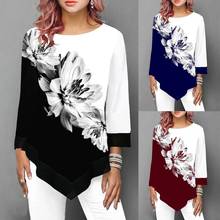 t shirt Women Fashion Long Sleeve Crew-neck Shirt Women Print T-shirt Hem Tunic Casual Nine points sleeve Top 2024 - buy cheap
