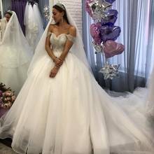 MYYBLE 2021 Luxury Beading Off The Shoulder Wedding Dresses Crystals Sequins Tulle Lace Up Back Bride Dresses Robe de mariee 2024 - buy cheap