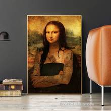 Arte engraçada mona lisa tatuagens quadros em tela posters e impressões da vinci famosas pinturas para sala de estar 2024 - compre barato