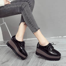 Zapatos planos con plataforma de costura vintage para mujer, calzado con punta cuadrada y suela gruesa, con cordones, estilo derby 2024 - compra barato