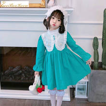 Vestido de Lolita para niños, vestido de algodón con cuello de muñeca, verde, de manga larga, de princesa, estilo de corte, dulce disfraz de lolita 2024 - compra barato