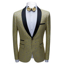 Blazers casuais masculinos ajuste fino ouro jacquard xale lapela smoking jaqueta banquete festa de formatura palco traje cantor anfitrião casamento noivo 2024 - compre barato