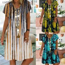 Lugentolo Summer Women's Dress Casual Short-Sleeved V-neck Printed A-line Loose Plus Size 5XL Female Midi Dress 2024 - buy cheap