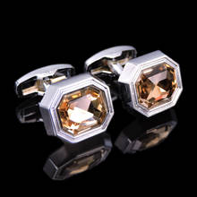 Silvery octagonal orange crystal Cufflinks fashion men's French shirt cuff buttons women's jewelry 2024 - buy cheap