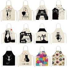 1Pc Kitchen Apron Cute Cartoon Cat Printed Sleeveless Cotton Linen Chef Aprons for Men Women Home Cleaning Tools 53*65cm 2024 - buy cheap