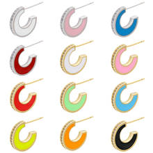 Zhukou 2021 brincos de pino em forma de c, brincos nova cor dourada/prateada 12 cores esmalte para mulheres joias de moda ve336 2024 - compre barato