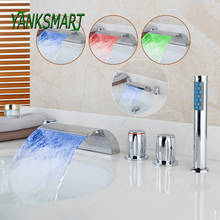 Yanksmart-conjunto de torneira de luxo com luz de led, 5 pçs, cromado, misturador, pia, banheira, topo cachoeira 2024 - compre barato