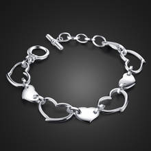 Moda 100% 925 prata esterlina coração-em forma de pulseira pulseira para mulheres sólido prata mão catenária manguito jóias presente 2024 - compre barato