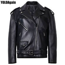 YOLOAgain Spring Oversized Women Genuine Leather Jacket Biker Jacket 2024 - buy cheap