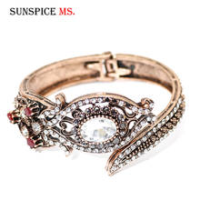 SUNSPICE ME Vintage Crystal Cuff Bracelet Bangles for Women Banquet Wrist Jewelry Antique Gold Color Turkish Wedding Gift 2024 - buy cheap
