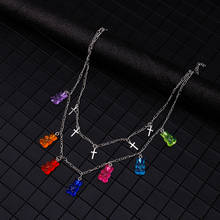 Silver Color Alloy Cross Pendants Necklaces Women Colorful Cartoon Bear Chain Necklaces for Female Valentine's Day DIY Gift 2024 - buy cheap