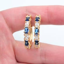 Gold Color Women Stylish White Blue Cubic Zirconia CZ Huggie Hoop Earrings 2024 - buy cheap