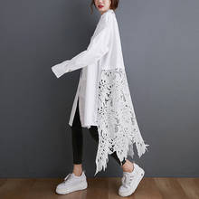 Кружевной топ Patchowrk, женская модная одежда с длинным рукавом, Женская Повседневная дизайнерская Длинная блузка большого размера 5XL, белая весна 2021 XC240 2024 - купить недорого