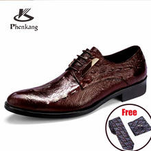 Phenkang sapatos formais dos homens couro genuíno crocodilo oxford sapatos para homens preto 2020 vestido de casamento laços lather brogues sapatos 2024 - compre barato