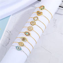1PC Turkish Evil Eye Heart Bracelet For Women Vintage Bohemian Shiny Colorful Crystal Hollow Eyelashes Round Adjustable Bangles 2024 - buy cheap