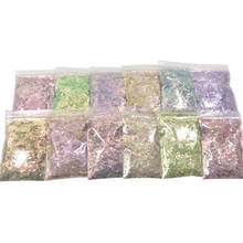 1 bolsa de copos holográficos para decoración de uñas, 50g, purpurina mixta hexagonal, gruesos, iridiscentes 2024 - compra barato