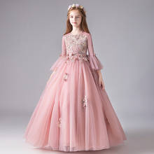 Children pink prom Dress Elegant Embroidery Piano Pageants Host Princess Dress Birthday Wedding Party Ceremony Flower Girl Dress 2024 - buy cheap