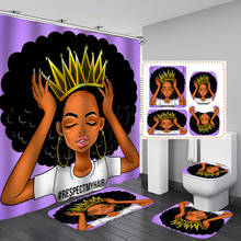 Conjunto de tapetes para banheiro roxo feminino estilo africano, cortina antiderrapante de princesa afro feminina 2024 - compre barato