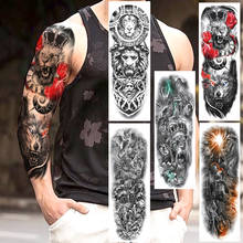 Tatuajes temporales de brazo completo para hombres y mujeres, tatuaje de León largo, Rey León DE LAS bestia, arte corporal para piernas, Henna, Lobo falso, pegatinas de tatuaje de animales 2024 - compra barato