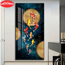 Pintura com miçangas para peixe, faça você mesmo, imagem de strass, pinturas de mosaico, completo, quadrado, redondo, bordado, decoração grande koi, animal 2024 - compre barato