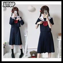 New Sale Japanese Sailor Uniform NAVY Shirt  SCARFE Pleated Skirt Suits Japan Korea Girls BASIC  School JK Uniforms 2024 - buy cheap