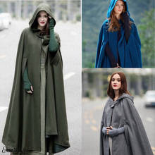 Poncho de lana con capucha para mujer, abrigo largo, Parka, holgado, para invierno 2024 - compra barato