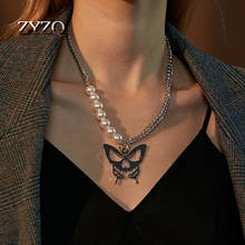 Zyzq colar com pingente de borboleta, colar feminino curto de metal com imitação de pérola e costura romântico para clavícula, presente de aniversário 2024 - compre barato